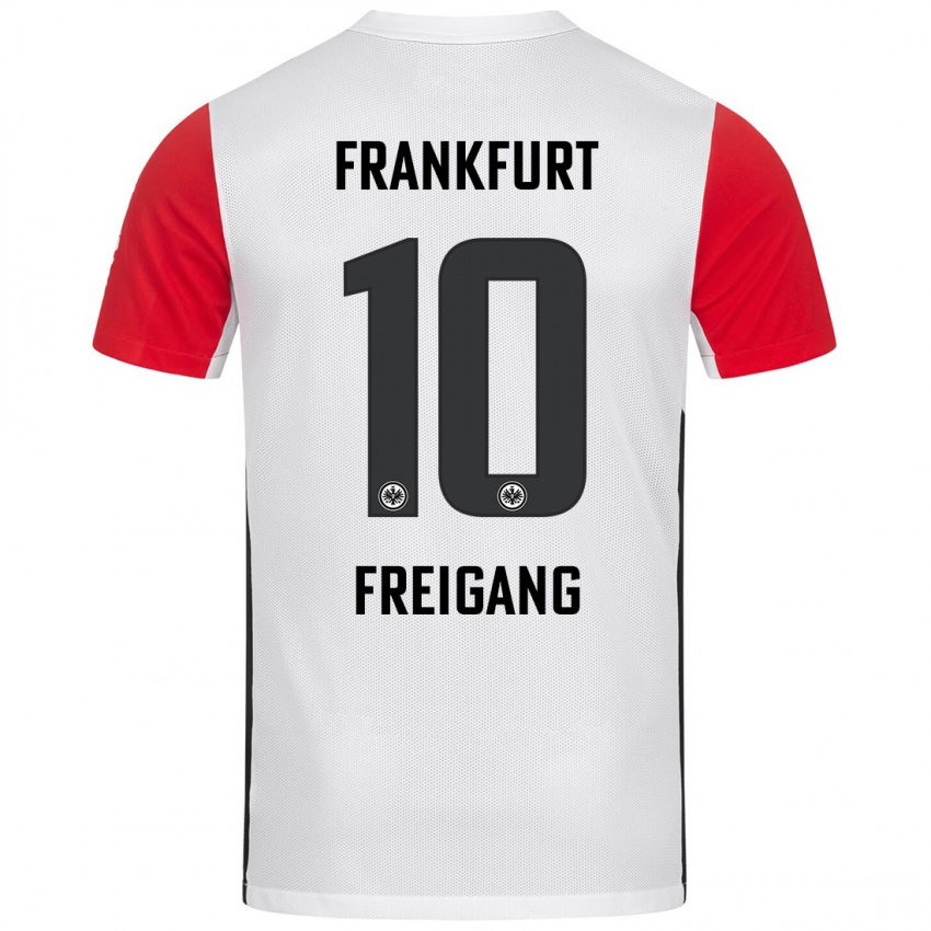 Niño Camiseta Laura Freigang #10 Blanco Rojo 1ª Equipación 2024/25 La Camisa