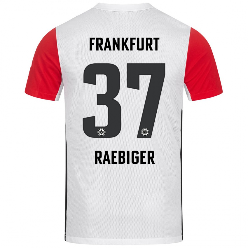 Niño Camiseta Sidney Raebiger #37 Blanco Rojo 1ª Equipación 2024/25 La Camisa