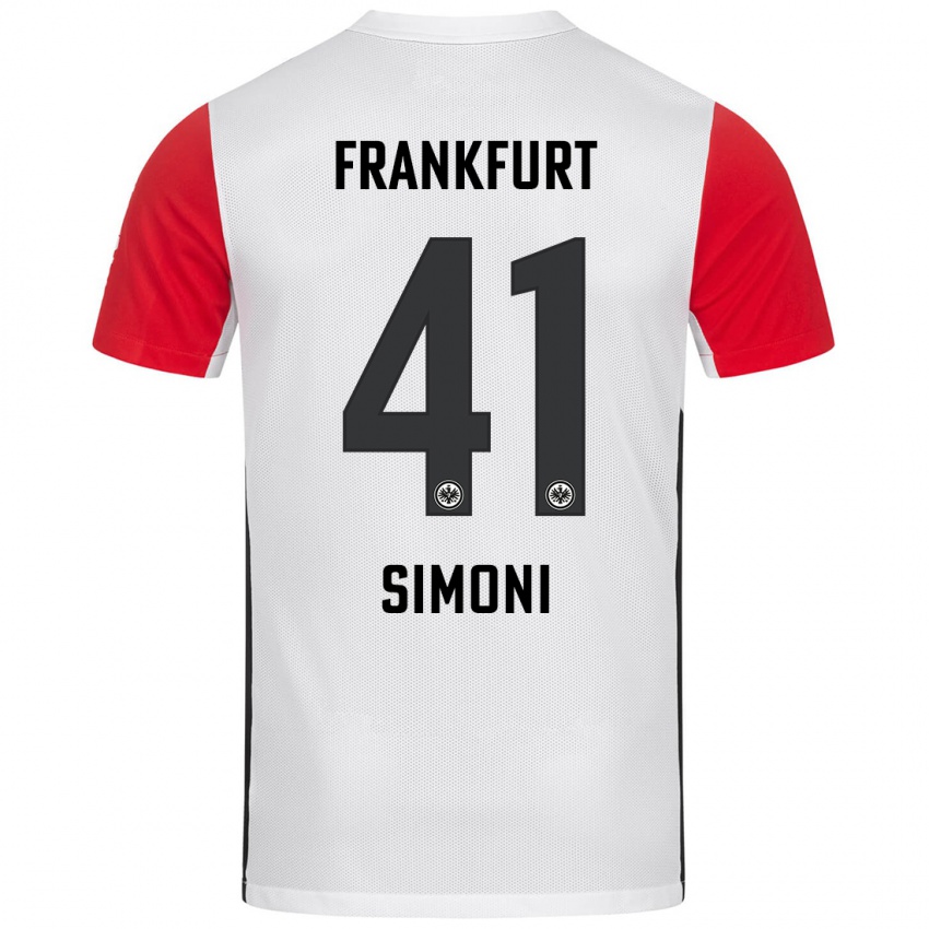 Niño Camiseta Simon Simoni #41 Blanco Rojo 1ª Equipación 2024/25 La Camisa