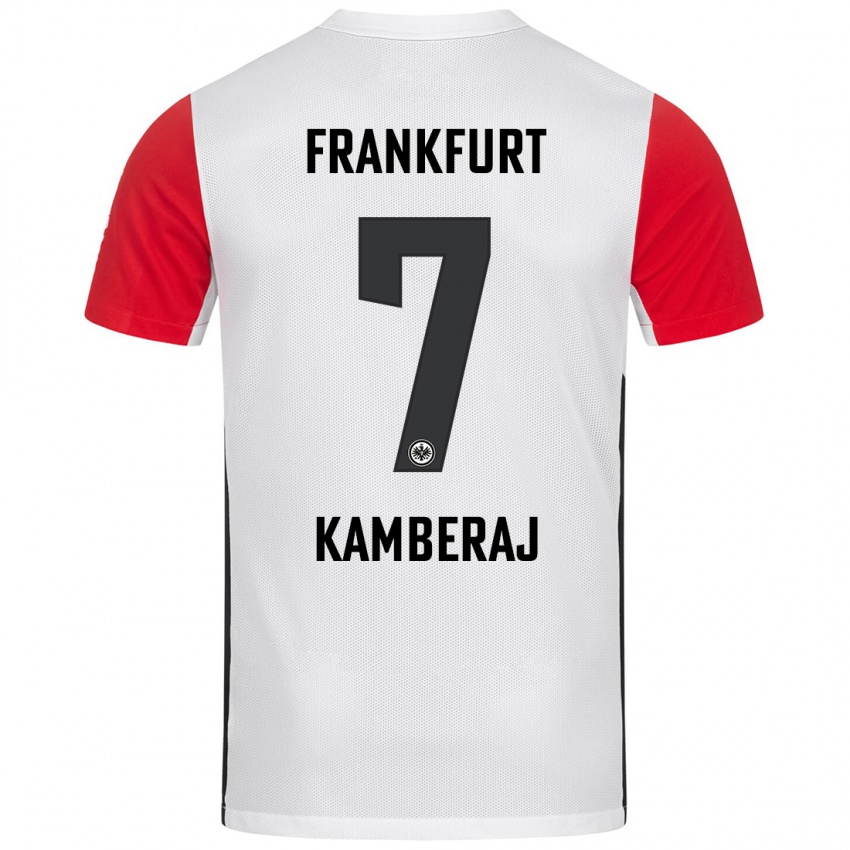 Niño Camiseta Donart Kamberaj #7 Blanco Rojo 1ª Equipación 2024/25 La Camisa