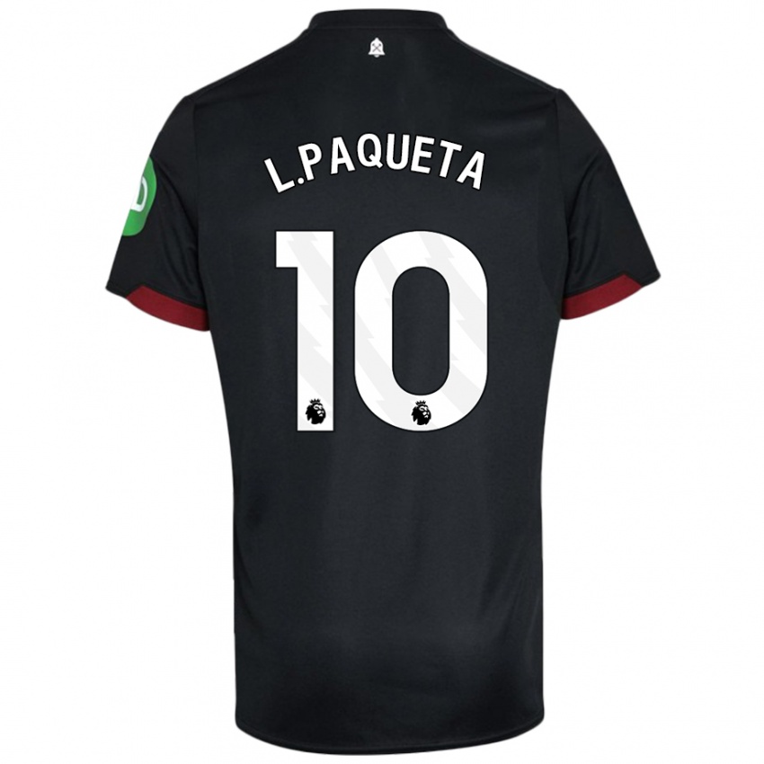 Niño Camiseta Lucas Paqueta #10 Negro Blanco 2ª Equipación 2024/25 La Camisa