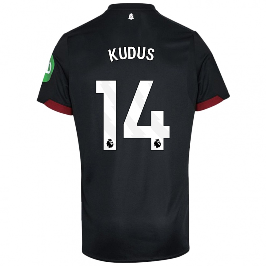 Niño Camiseta Mohammed Kudus #14 Negro Blanco 2ª Equipación 2024/25 La Camisa