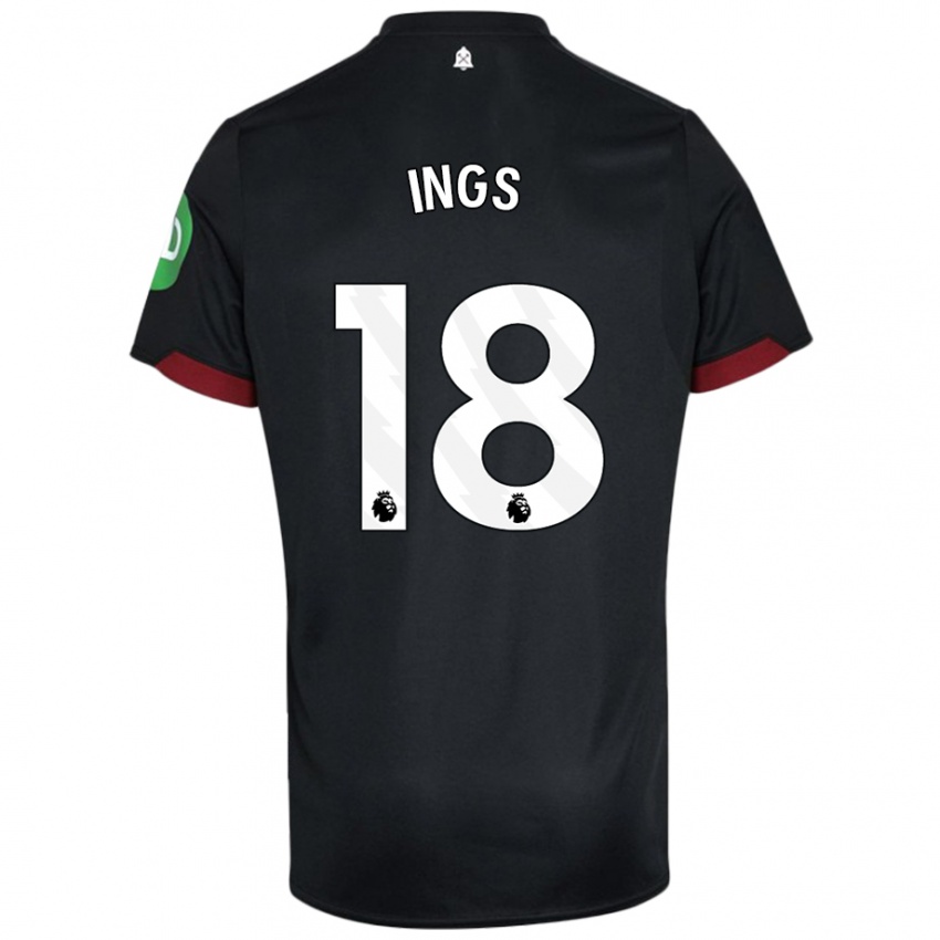 Niño Camiseta Danny Ings #18 Negro Blanco 2ª Equipación 2024/25 La Camisa