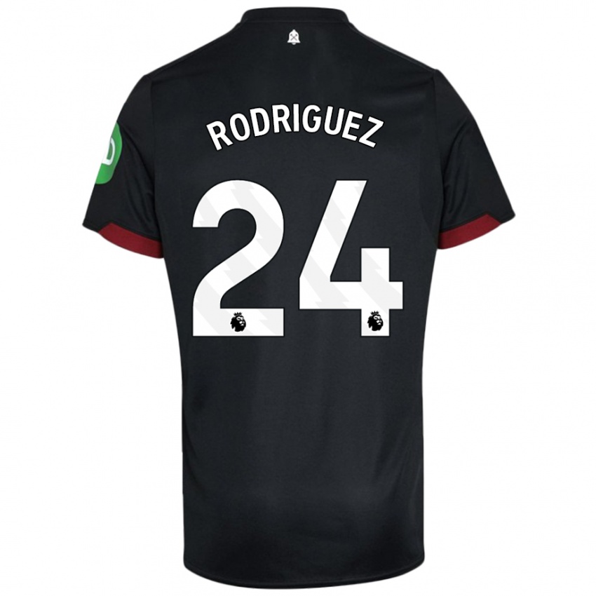 Niño Camiseta Guido Rodríguez #24 Negro Blanco 2ª Equipación 2024/25 La Camisa