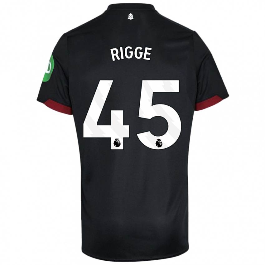 Niño Camiseta Daniel Rigge #45 Negro Blanco 2ª Equipación 2024/25 La Camisa