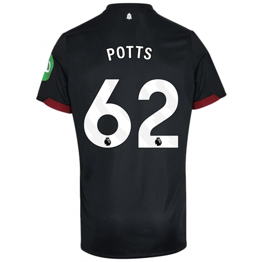 Niño Camiseta Freddie Potts #62 Negro Blanco 2ª Equipación 2024/25 La Camisa