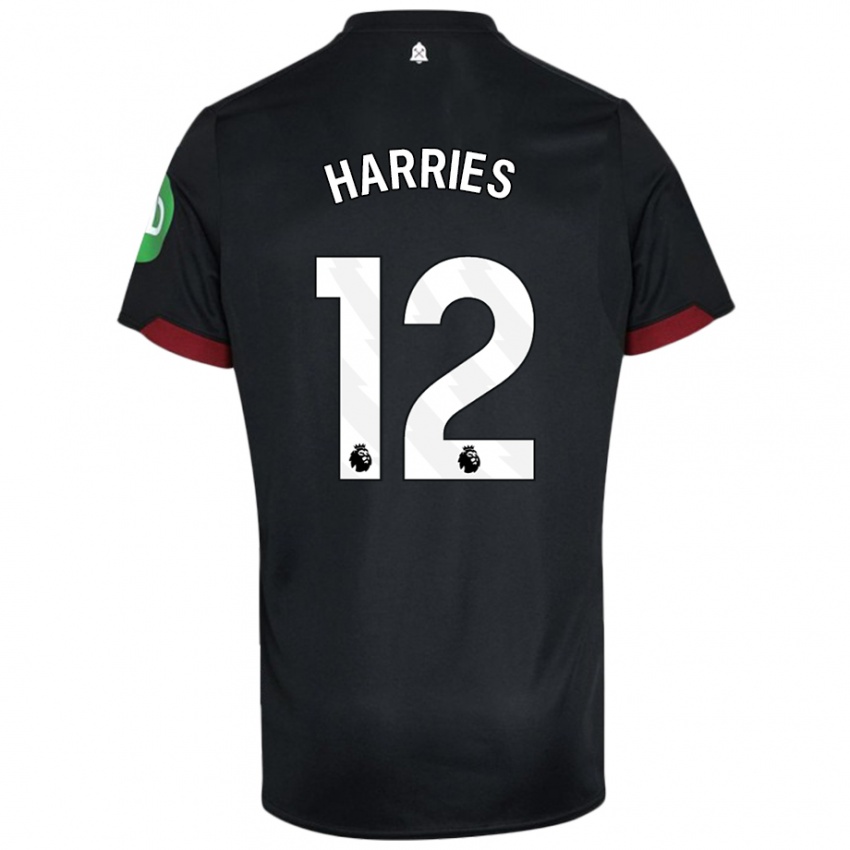 Niño Camiseta Emma Harries #12 Negro Blanco 2ª Equipación 2024/25 La Camisa