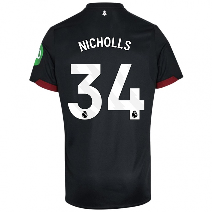 Niño Camiseta Macey Nicholls #34 Negro Blanco 2ª Equipación 2024/25 La Camisa