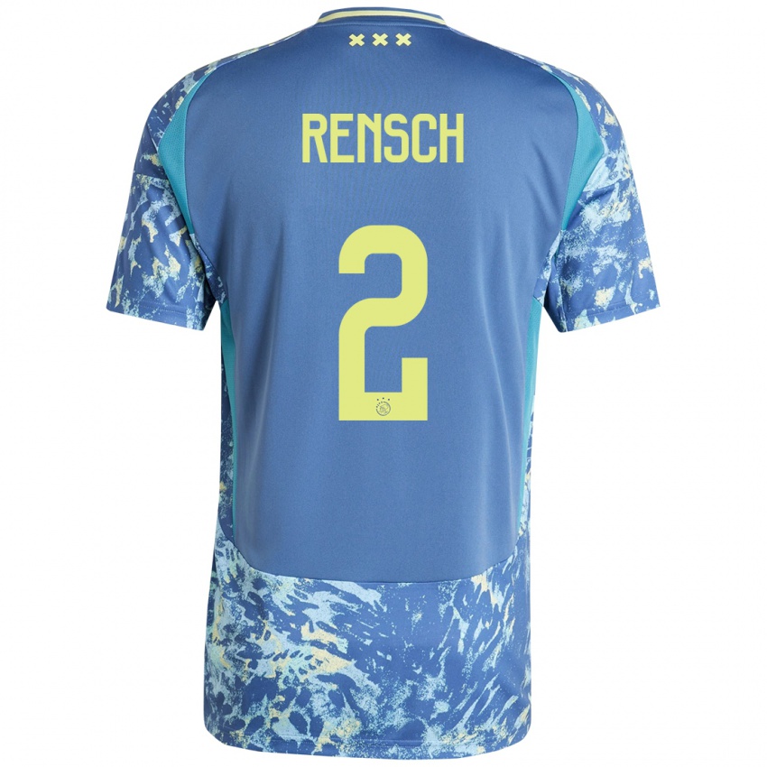 Niño Camiseta Devyne Rensch #2 Gris Azul Amarillo 2ª Equipación 2024/25 La Camisa