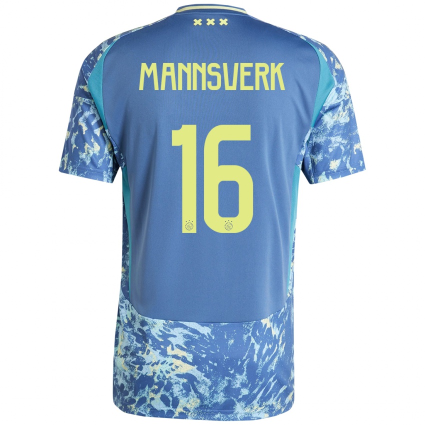 Niño Camiseta Sivert Mannsverk #16 Gris Azul Amarillo 2ª Equipación 2024/25 La Camisa