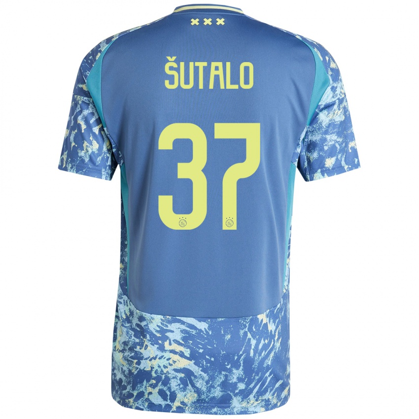 Niño Camiseta Josip Sutalo #37 Gris Azul Amarillo 2ª Equipación 2024/25 La Camisa