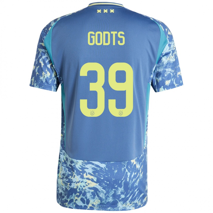 Niño Camiseta Mika Godts #39 Gris Azul Amarillo 2ª Equipación 2024/25 La Camisa