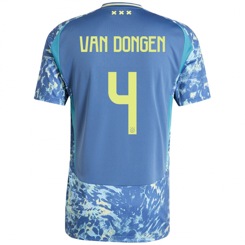 Niño Camiseta Bram Van Dongen #4 Gris Azul Amarillo 2ª Equipación 2024/25 La Camisa