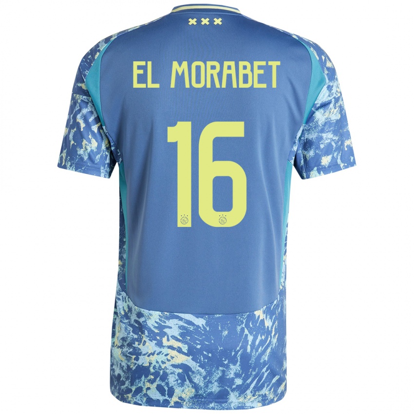 Niño Camiseta Younes El Morabet #16 Gris Azul Amarillo 2ª Equipación 2024/25 La Camisa