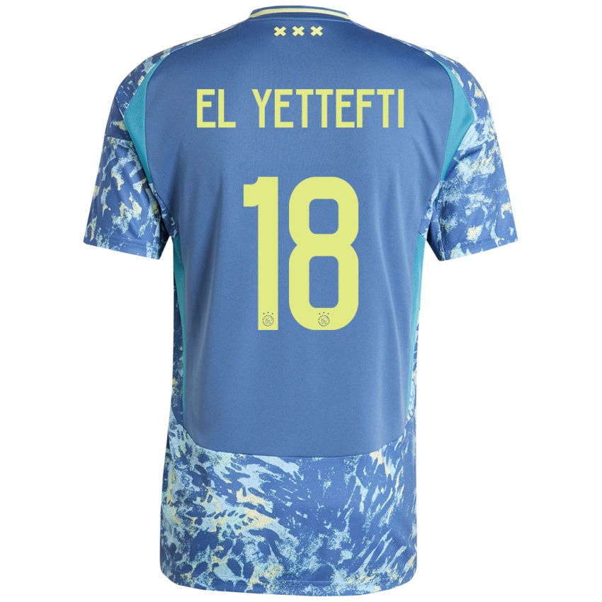 Niño Camiseta Adil Amghar El Yettefti #18 Gris Azul Amarillo 2ª Equipación 2024/25 La Camisa