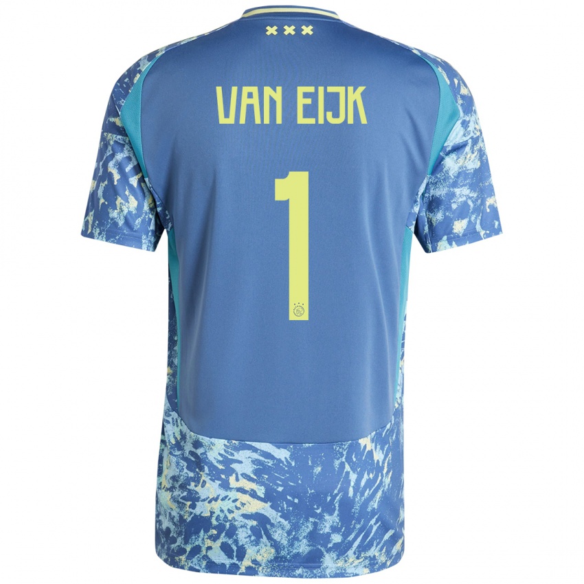 Niño Camiseta Regina Van Eijk #1 Gris Azul Amarillo 2ª Equipación 2024/25 La Camisa