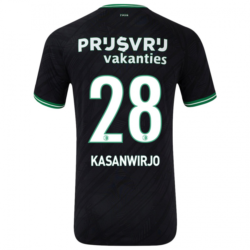 Niño Camiseta Neraysho Kasanwirjo #28 Negro Verde 2ª Equipación 2024/25 La Camisa