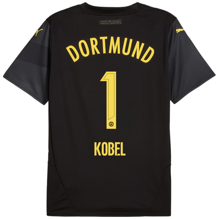 Niño Camiseta Gregor Kobel #1 Negro Amarillo 2ª Equipación 2024/25 La Camisa