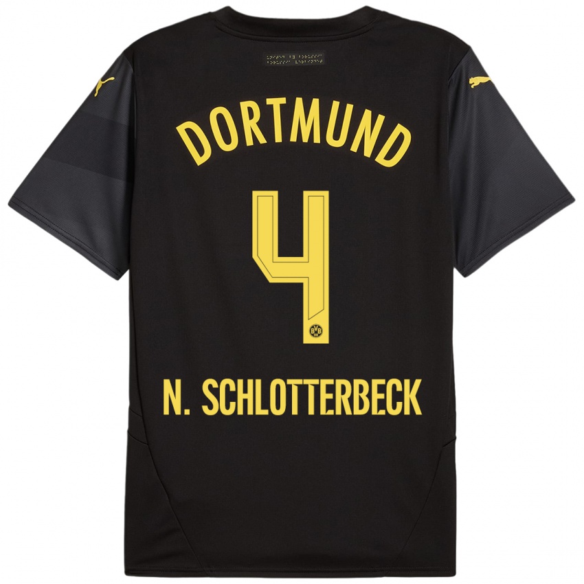 Niño Camiseta Nico Schlotterbeck #4 Negro Amarillo 2ª Equipación 2024/25 La Camisa