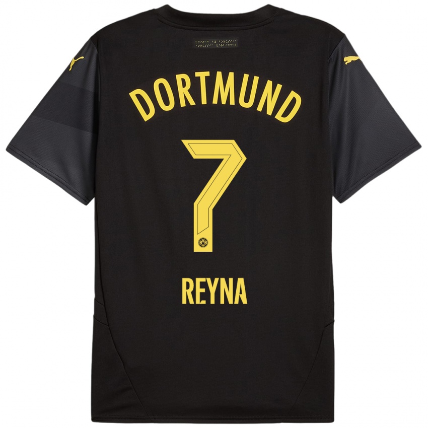 Niño Camiseta Giovanni Reyna #7 Negro Amarillo 2ª Equipación 2024/25 La Camisa