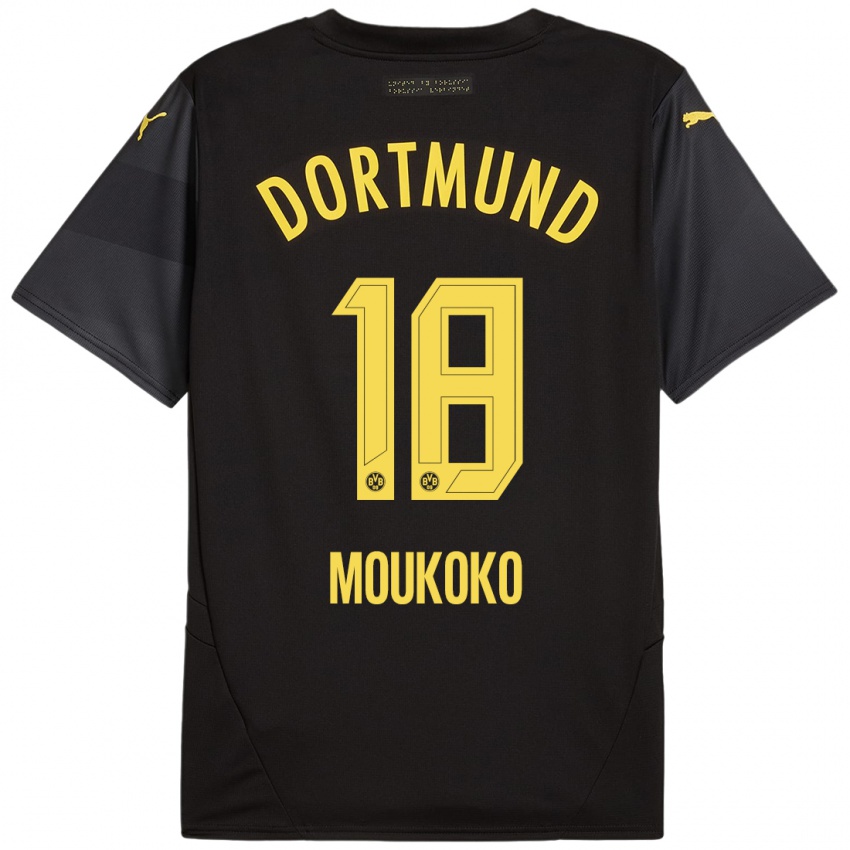 Niño Camiseta Youssoufa Moukoko #18 Negro Amarillo 2ª Equipación 2024/25 La Camisa