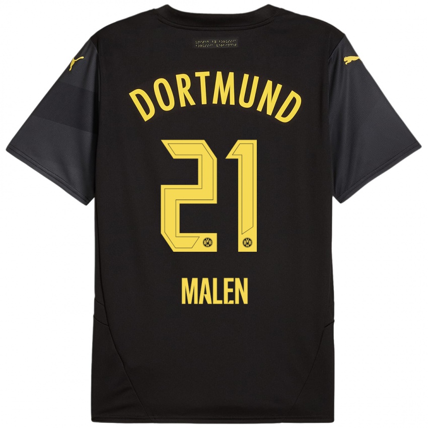 Niño Camiseta Donyell Malen #21 Negro Amarillo 2ª Equipación 2024/25 La Camisa