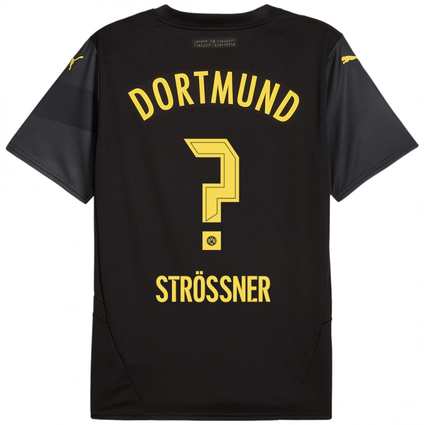 Niño Camiseta Lenni Strößner #0 Negro Amarillo 2ª Equipación 2024/25 La Camisa