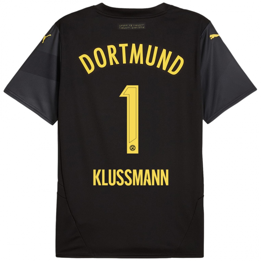 Niño Camiseta Leon Klußmann #1 Negro Amarillo 2ª Equipación 2024/25 La Camisa