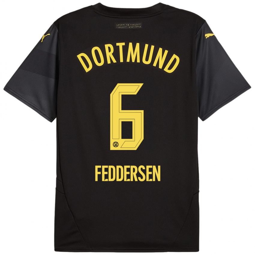 Niño Camiseta Jonas Feddersen #6 Negro Amarillo 2ª Equipación 2024/25 La Camisa