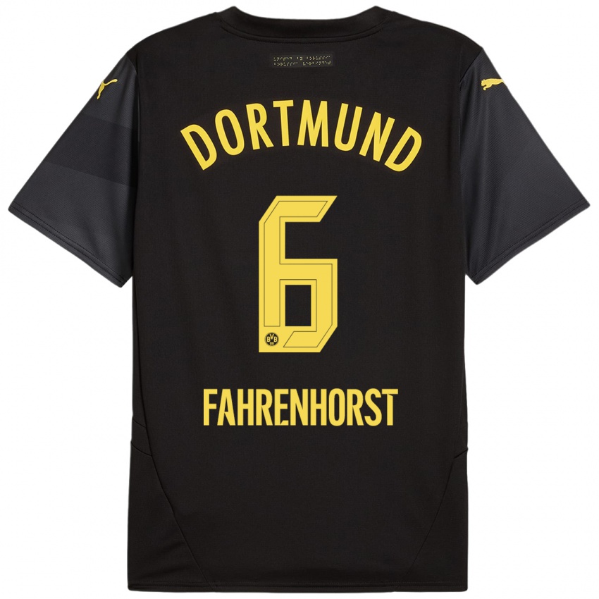 Niño Camiseta Luke Fahrenhorst #6 Negro Amarillo 2ª Equipación 2024/25 La Camisa