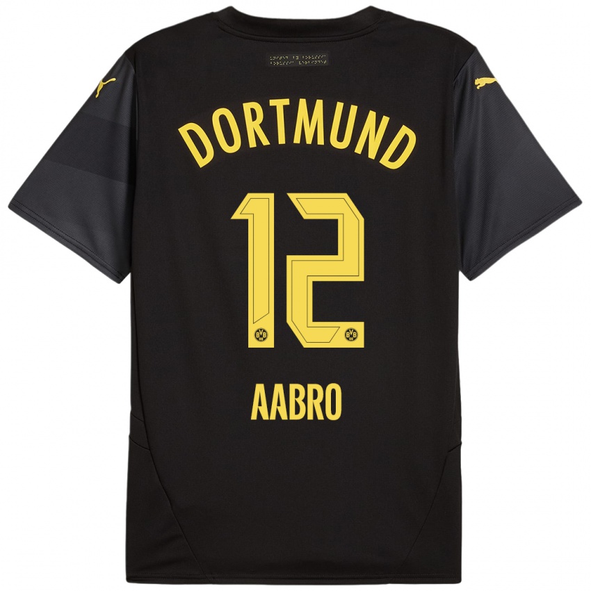 Niño Camiseta Gustav Aabro #12 Negro Amarillo 2ª Equipación 2024/25 La Camisa