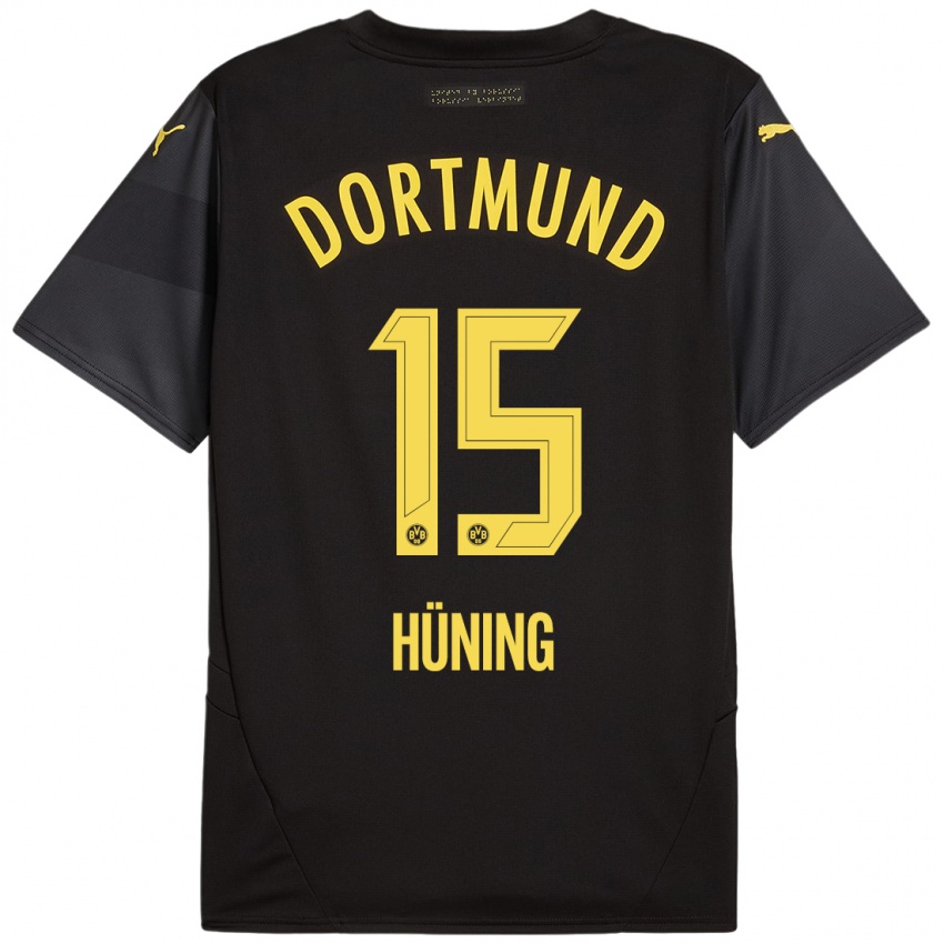 Niño Camiseta Ben Hüning #15 Negro Amarillo 2ª Equipación 2024/25 La Camisa