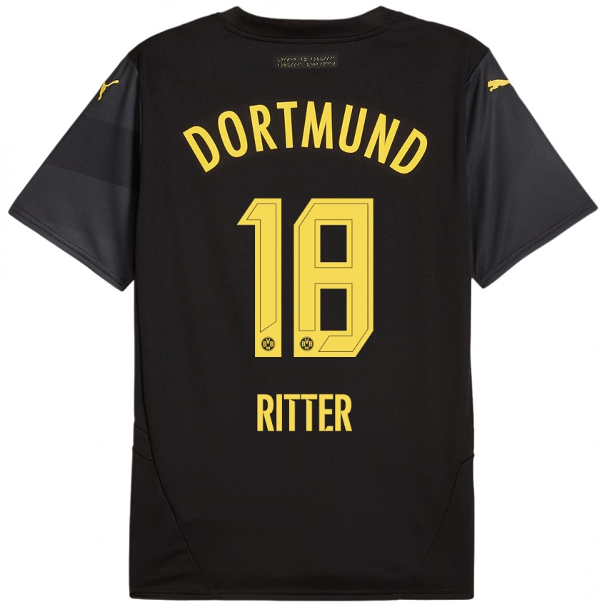 Niño Camiseta Roméo Ritter #18 Negro Amarillo 2ª Equipación 2024/25 La Camisa