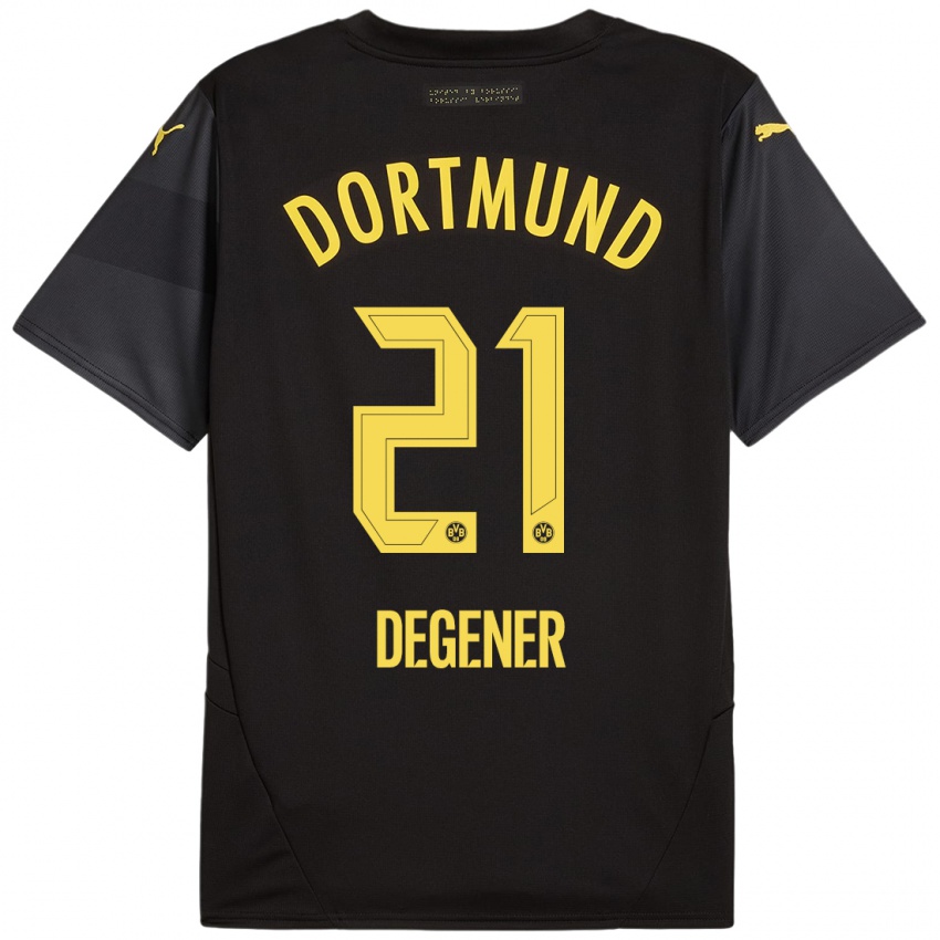 Niño Camiseta Tim Degener #21 Negro Amarillo 2ª Equipación 2024/25 La Camisa