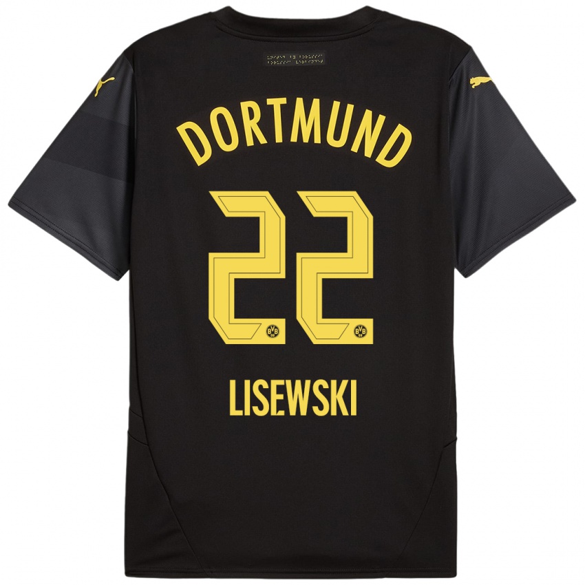 Niño Camiseta Robin Lisewski #22 Negro Amarillo 2ª Equipación 2024/25 La Camisa