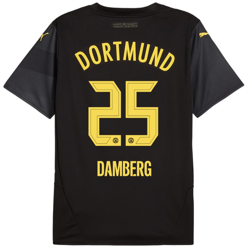 Niño Camiseta Niclas Damberg #25 Negro Amarillo 2ª Equipación 2024/25 La Camisa