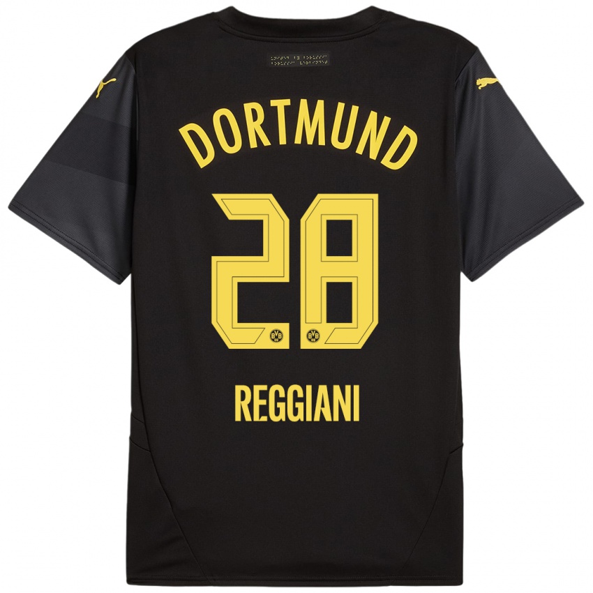 Niño Camiseta Luca Reggiani #28 Negro Amarillo 2ª Equipación 2024/25 La Camisa