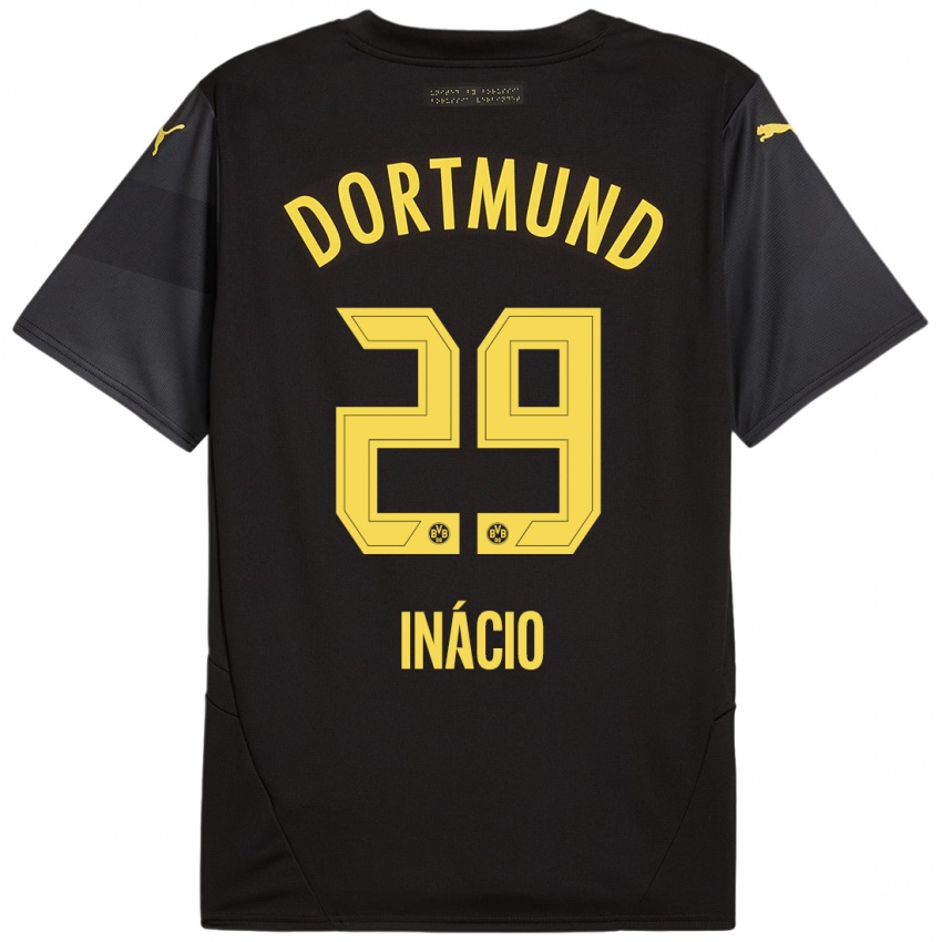 Niño Camiseta Samuele Inácio #29 Negro Amarillo 2ª Equipación 2024/25 La Camisa