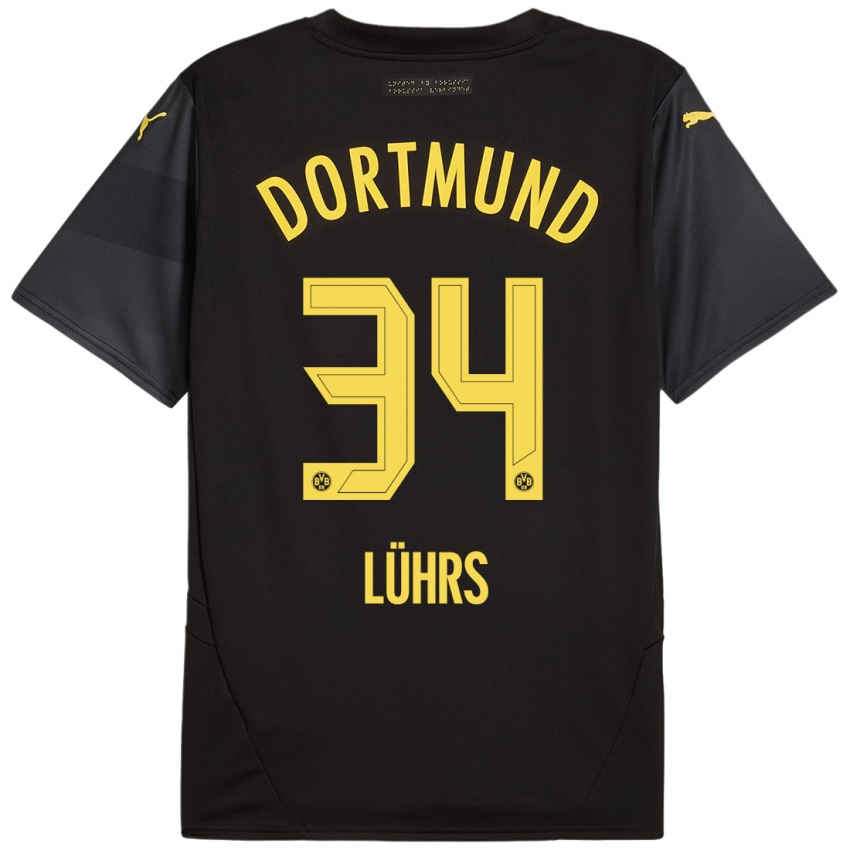 Niño Camiseta Yannik Lührs #34 Negro Amarillo 2ª Equipación 2024/25 La Camisa