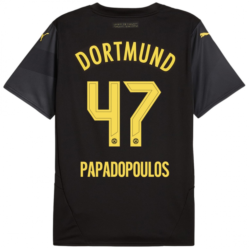 Niño Camiseta Antonios Papadopoulos #47 Negro Amarillo 2ª Equipación 2024/25 La Camisa