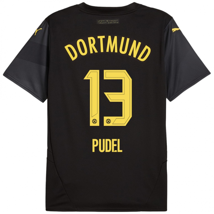 Niño Camiseta Bjarne Pudel #13 Negro Amarillo 2ª Equipación 2024/25 La Camisa