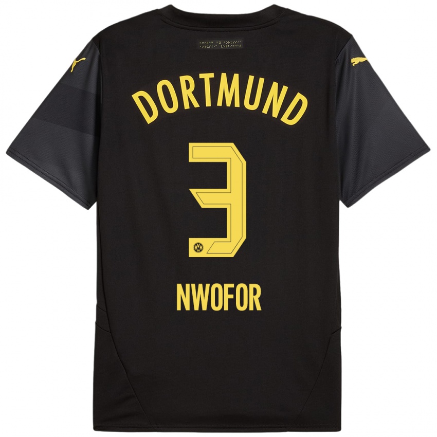 Niño Camiseta Jamie Nwofor #3 Negro Amarillo 2ª Equipación 2024/25 La Camisa