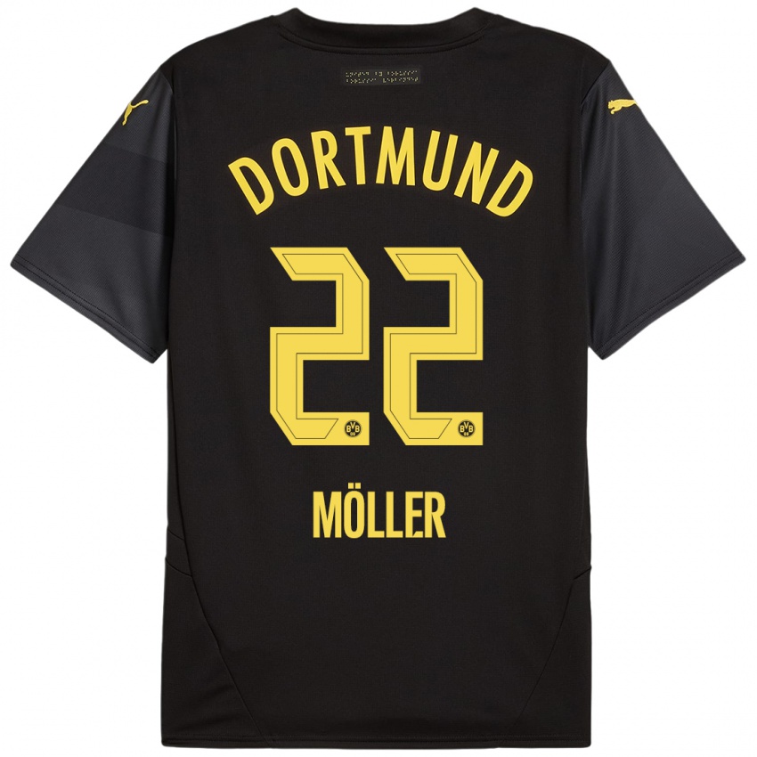 Niño Camiseta Paul Möller #22 Negro Amarillo 2ª Equipación 2024/25 La Camisa