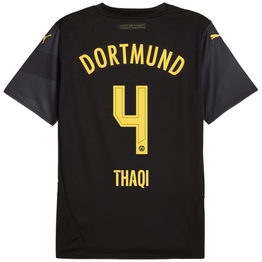 Niño Camiseta Albin Thaqi #4 Negro Amarillo 2ª Equipación 2024/25 La Camisa