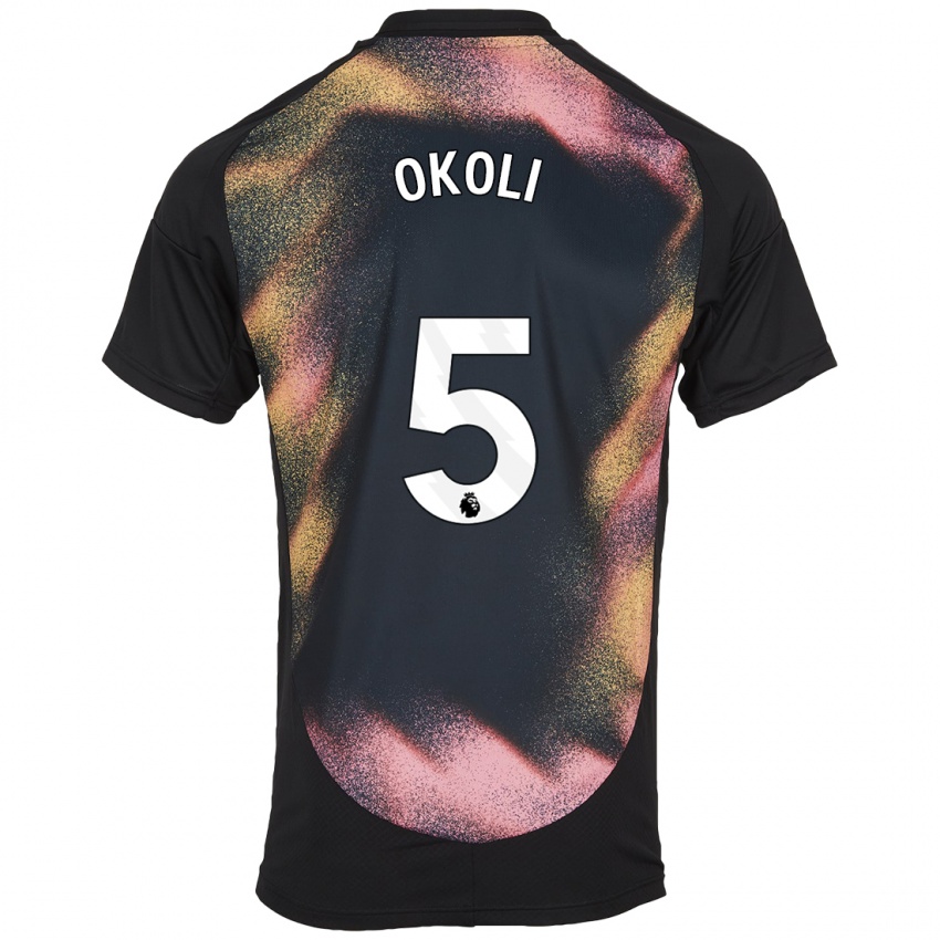 Niño Camiseta Caleb Okoli #5 Negro Blanco 2ª Equipación 2024/25 La Camisa