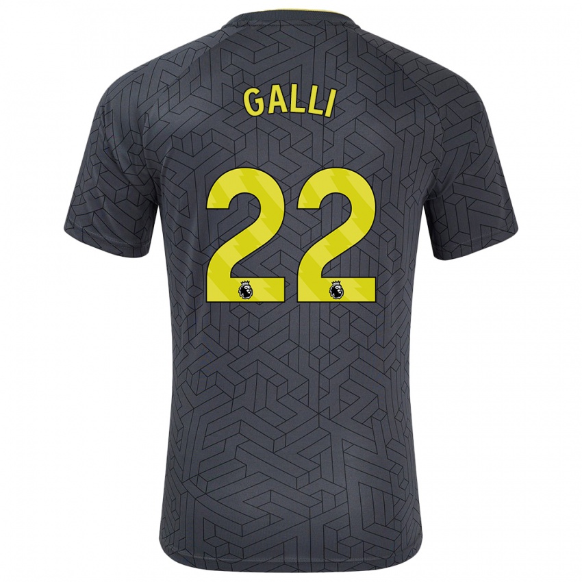 Niño Camiseta Aurora Galli #22 Negro Amarillo 2ª Equipación 2024/25 La Camisa