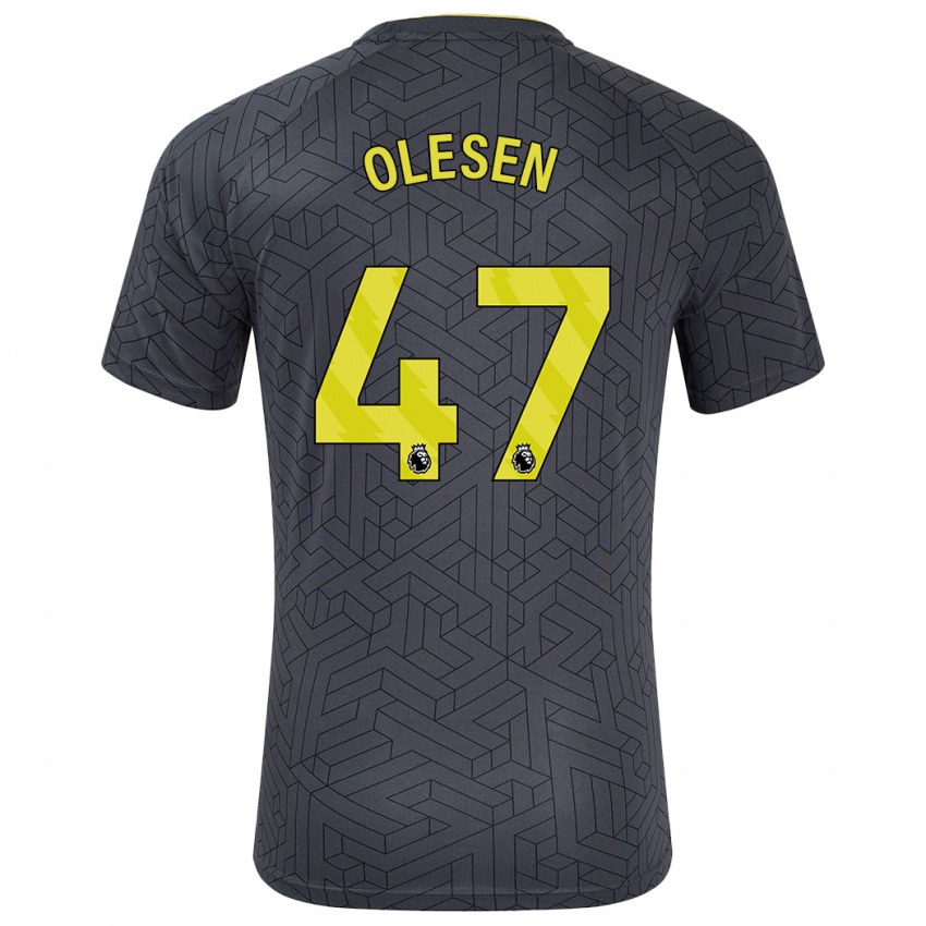 Niño Camiseta Karoline Olesen #47 Negro Amarillo 2ª Equipación 2024/25 La Camisa