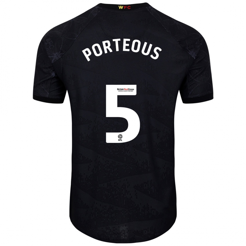 Niño Camiseta Ryan Porteous #5 Negro Blanco 2ª Equipación 2024/25 La Camisa