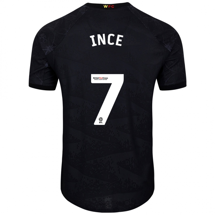 Niño Camiseta Tom Ince #7 Negro Blanco 2ª Equipación 2024/25 La Camisa