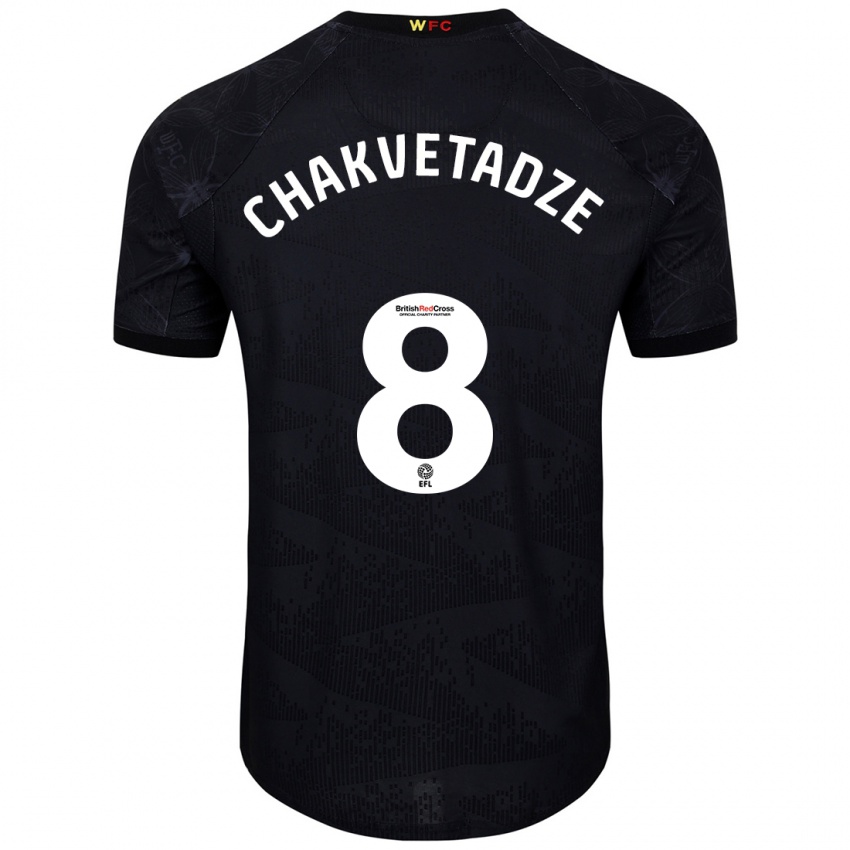 Niño Camiseta Giorgi Chakvetadze #8 Negro Blanco 2ª Equipación 2024/25 La Camisa